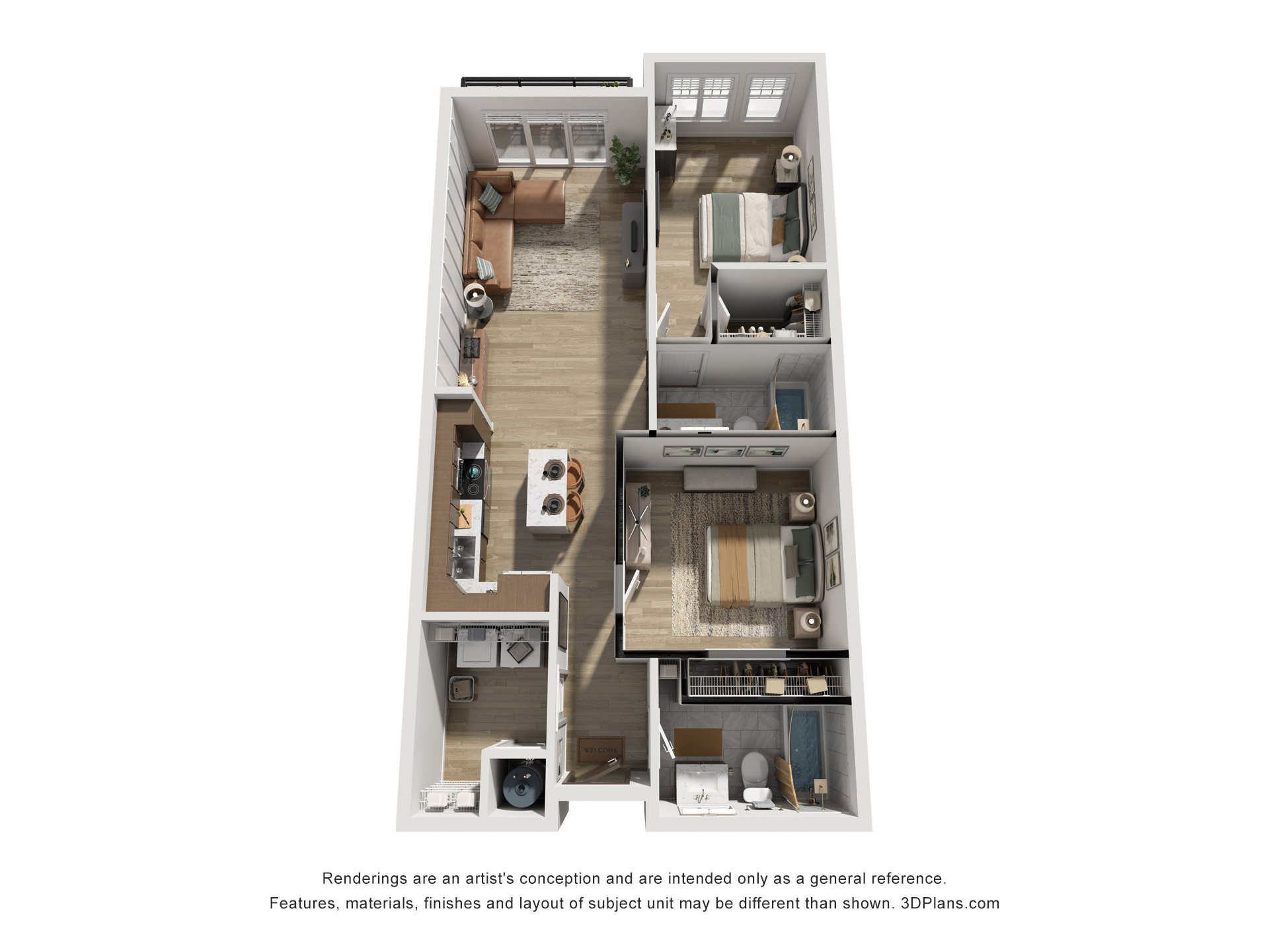 Floor plan for 2 beds, 2 baths, 1116 sqft